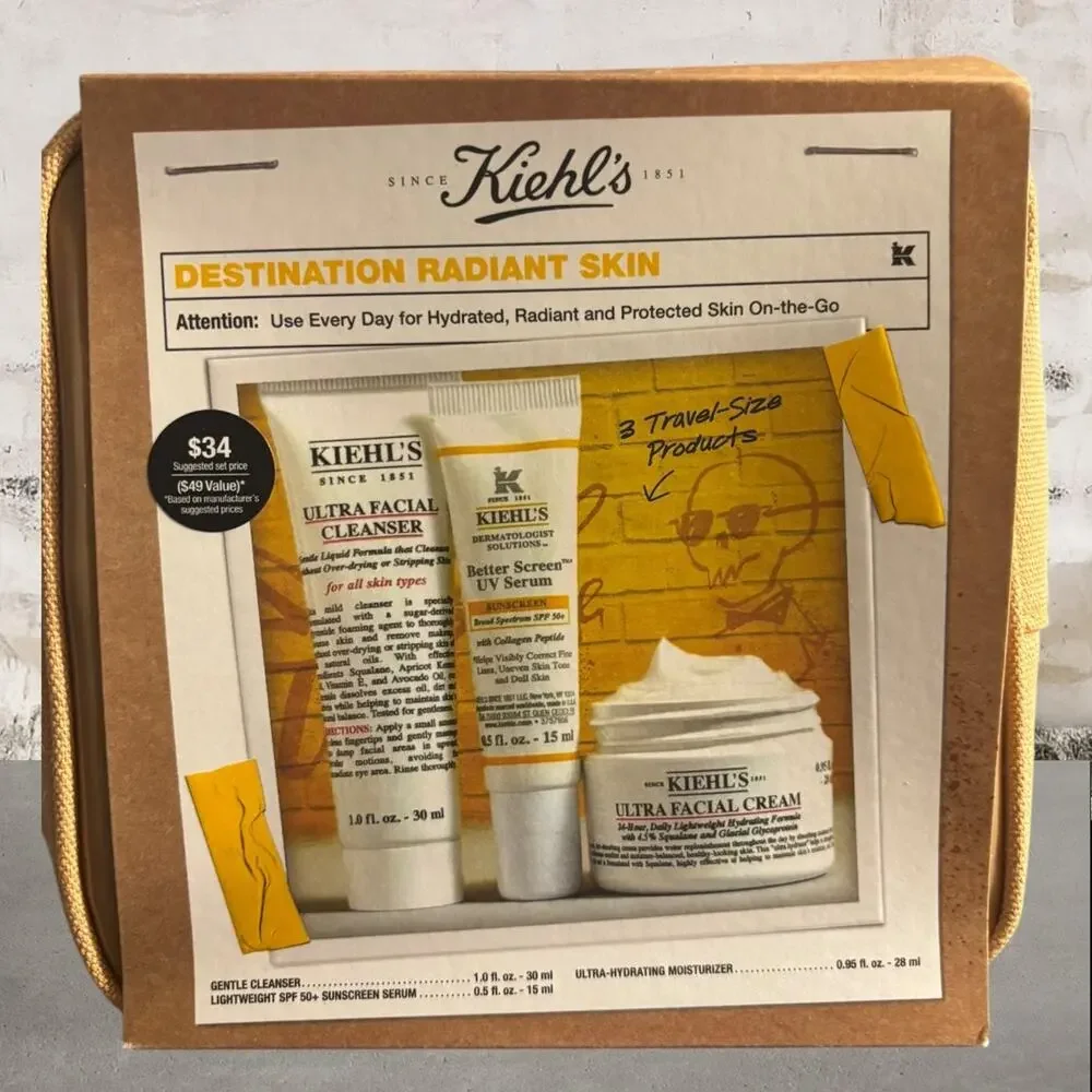 Kiehl's Destination Radiant Skincare Gift Set 3pc Set NEW